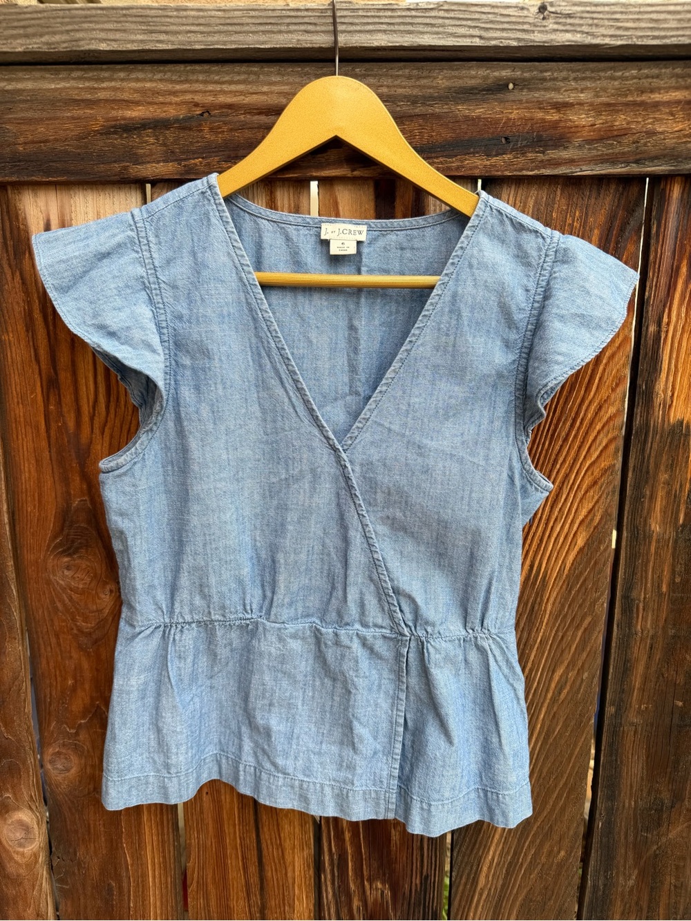 J. Crew Blue Chambray Wrap Peplum Top